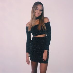 Long sleeve Glittery two piece dress- Express